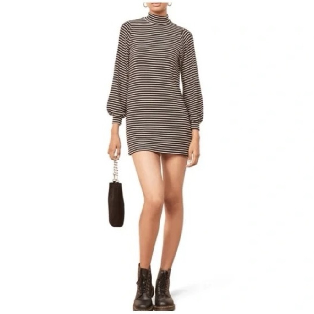 Reformation Black and White Striped Long Sleeve Mini Dress